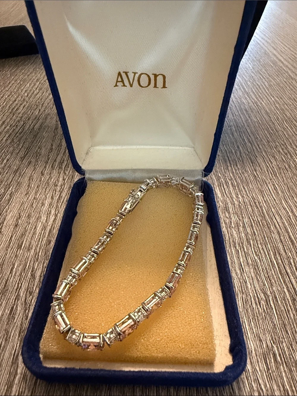 Avon Silver-Tone Bracelet with Pink Square Stones